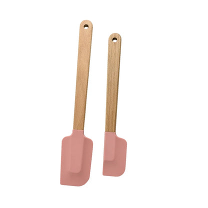 Premium Silicone Spatula Set (2 PCS) - Non-Stick Baking & Cooking Tools with Wooden Handles