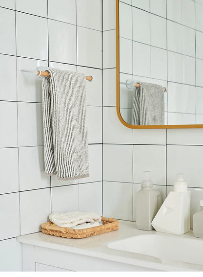 Self-Adhesive Wall-Mounted Towel and Paper Roll Holder - Modern Bamboo & ABS Design for Kitchen and Bathroom