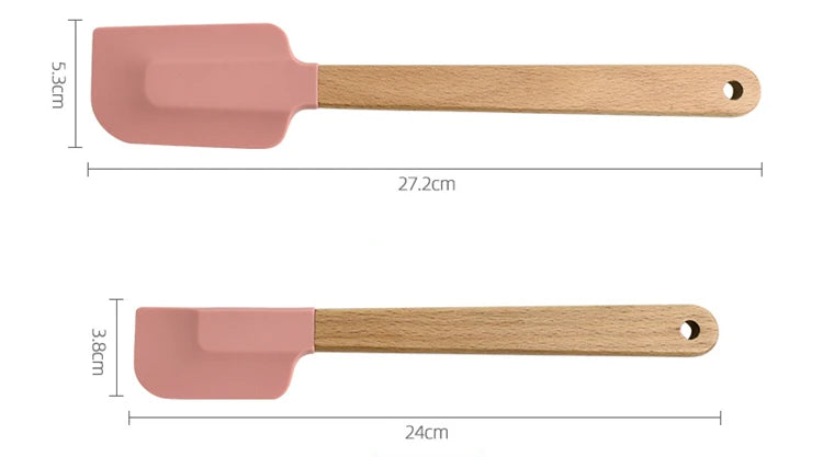 Premium Silicone Spatula Set (2 PCS) - Non-Stick Baking & Cooking Tools with Wooden Handles