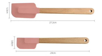 Premium Silicone Spatula Set (2 PCS) - Non-Stick Baking & Cooking Tools with Wooden Handles