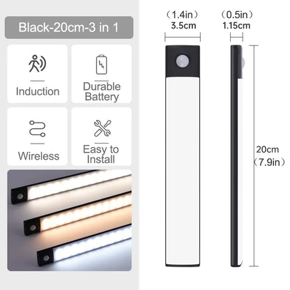 Ultra-Thin Wireless Motion Sensor LED Light - Rechargeable Induction Lamp for Closet, Cabinet, and Home Use (10/20/30/40/60CM)