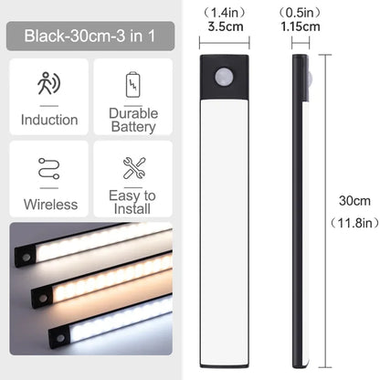 Ultra-Thin Wireless Motion Sensor LED Light - Rechargeable Induction Lamp for Closet, Cabinet, and Home Use (10/20/30/40/60CM)