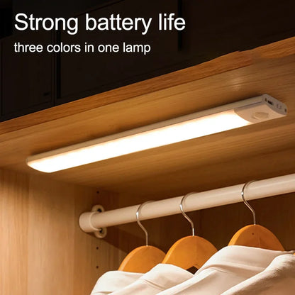 Ultra-Thin Wireless Motion Sensor LED Light - Rechargeable Induction Lamp for Closet, Cabinet, and Home Use (10/20/30/40/60CM)