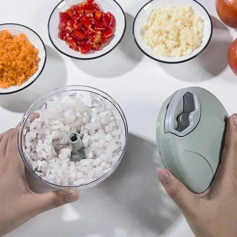 Manual Garlic Pester & Food Chopper - Multifunctional Hand-Pull Vegetable Dicer and Meat Grinder