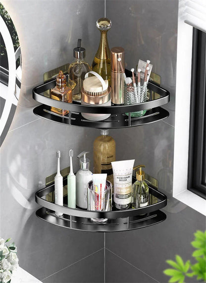 Corner Shower Caddy Shelf - Wall-Mounted Adhesive Storage Rack for Bathroom & Kitchen Organization