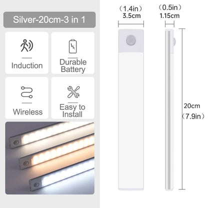 Ultra-Thin Wireless Motion Sensor LED Light - Rechargeable Induction Lamp for Closet, Cabinet, and Home Use (10/20/30/40/60CM)