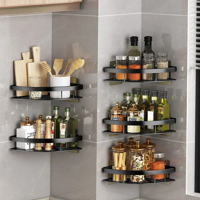 Corner Shower Caddy Shelf - Wall-Mounted Adhesive Storage Rack for Bathroom & Kitchen Organization