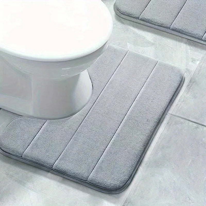 U-Shaped Memory Foam Bathroom Mat - Non-Slip, Machine Washable Toilet Rug