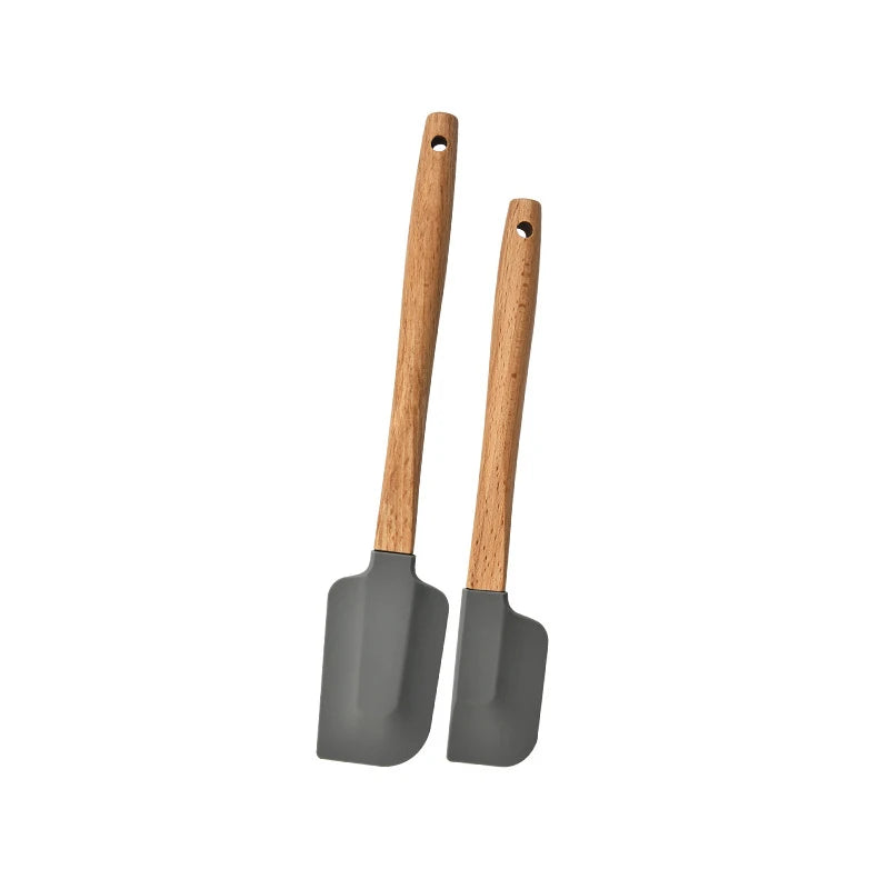 Premium Silicone Spatula Set (2 PCS) - Non-Stick Baking & Cooking Tools with Wooden Handles