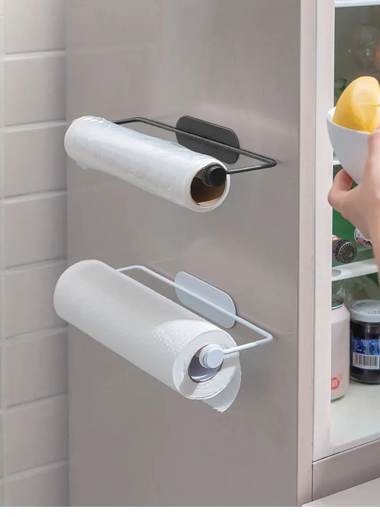 Self-Adhesive Wall-Mounted Towel and Paper Roll Holder - Modern Bamboo & ABS Design for Kitchen and Bathroom