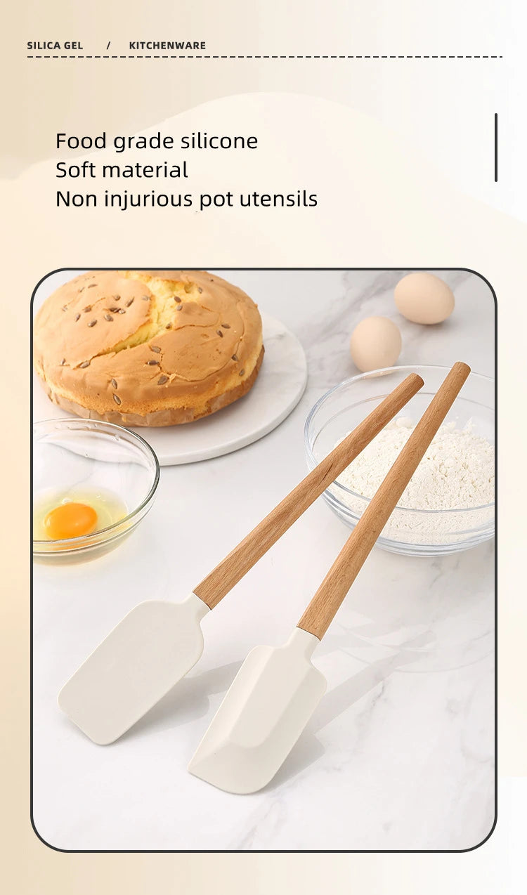 Premium Silicone Spatula Set (2 PCS) - Non-Stick Baking & Cooking Tools with Wooden Handles