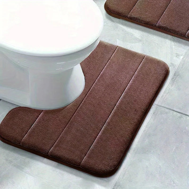 U-Shaped Memory Foam Bathroom Mat - Non-Slip, Machine Washable Toilet Rug