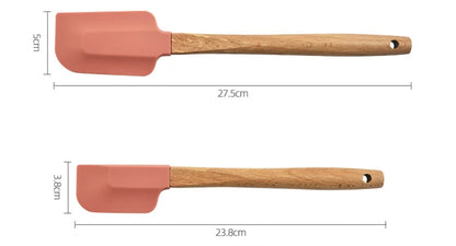 Premium Silicone Spatula Set (2 PCS) - Non-Stick Baking & Cooking Tools with Wooden Handles