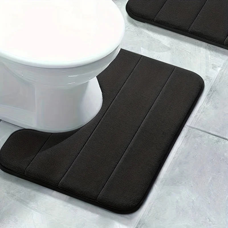 U-Shaped Memory Foam Bathroom Mat - Non-Slip, Machine Washable Toilet Rug