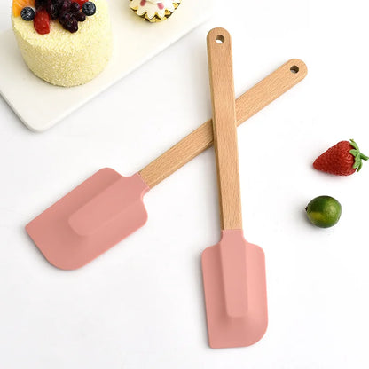 Premium Silicone Spatula Set (2 PCS) - Non-Stick Baking & Cooking Tools with Wooden Handles