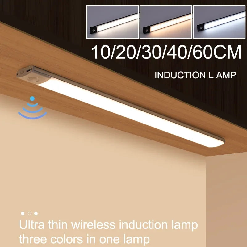 Ultra-Thin Wireless Motion Sensor LED Light - Rechargeable Induction Lamp for Closet, Cabinet, and Home Use (10/20/30/40/60CM)