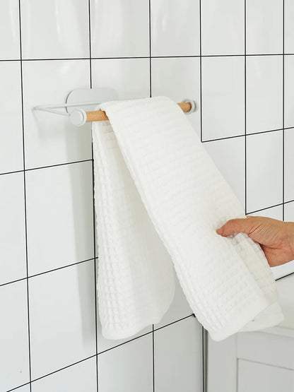 Self-Adhesive Wall-Mounted Towel and Paper Roll Holder - Modern Bamboo & ABS Design for Kitchen and Bathroom