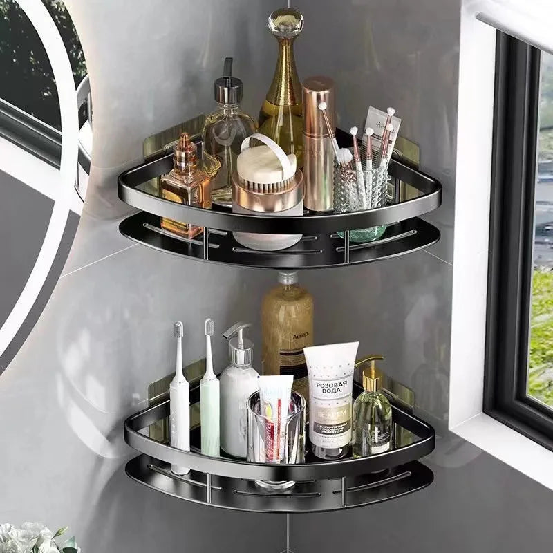 Corner Shower Caddy Shelf - Wall-Mounted Adhesive Storage Rack for Bathroom & Kitchen Organization