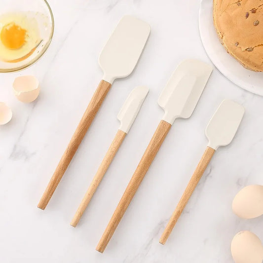 Premium Silicone Spatula Set (2 PCS) - Non-Stick Baking & Cooking Tools with Wooden Handles