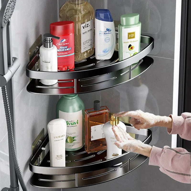 Corner Shower Caddy Shelf - Wall-Mounted Adhesive Storage Rack for Bathroom & Kitchen Organization