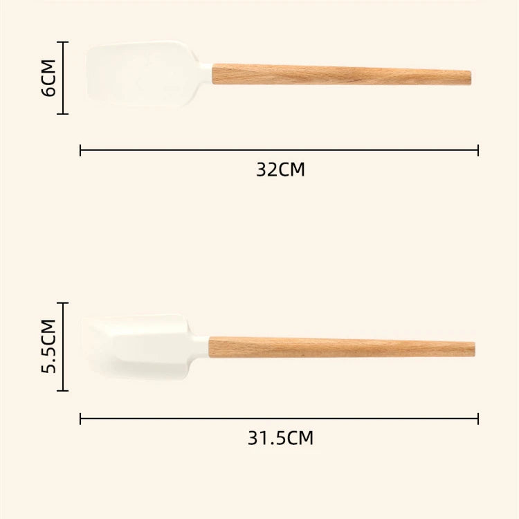 Premium Silicone Spatula Set (2 PCS) - Non-Stick Baking & Cooking Tools with Wooden Handles