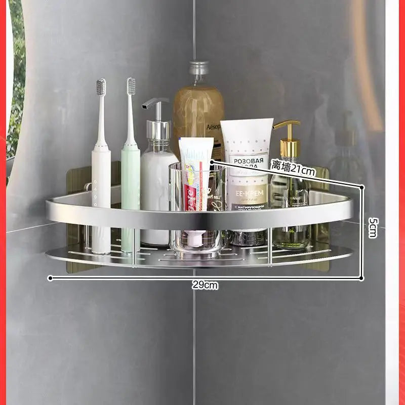 Corner Shower Caddy Shelf - Wall-Mounted Adhesive Storage Rack for Bathroom & Kitchen Organization